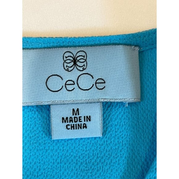 CeCe Womens Cold Shoulder Blouse Top Round Neck Keyhole Back Aqua Blue Size M - Picture 6 of 7